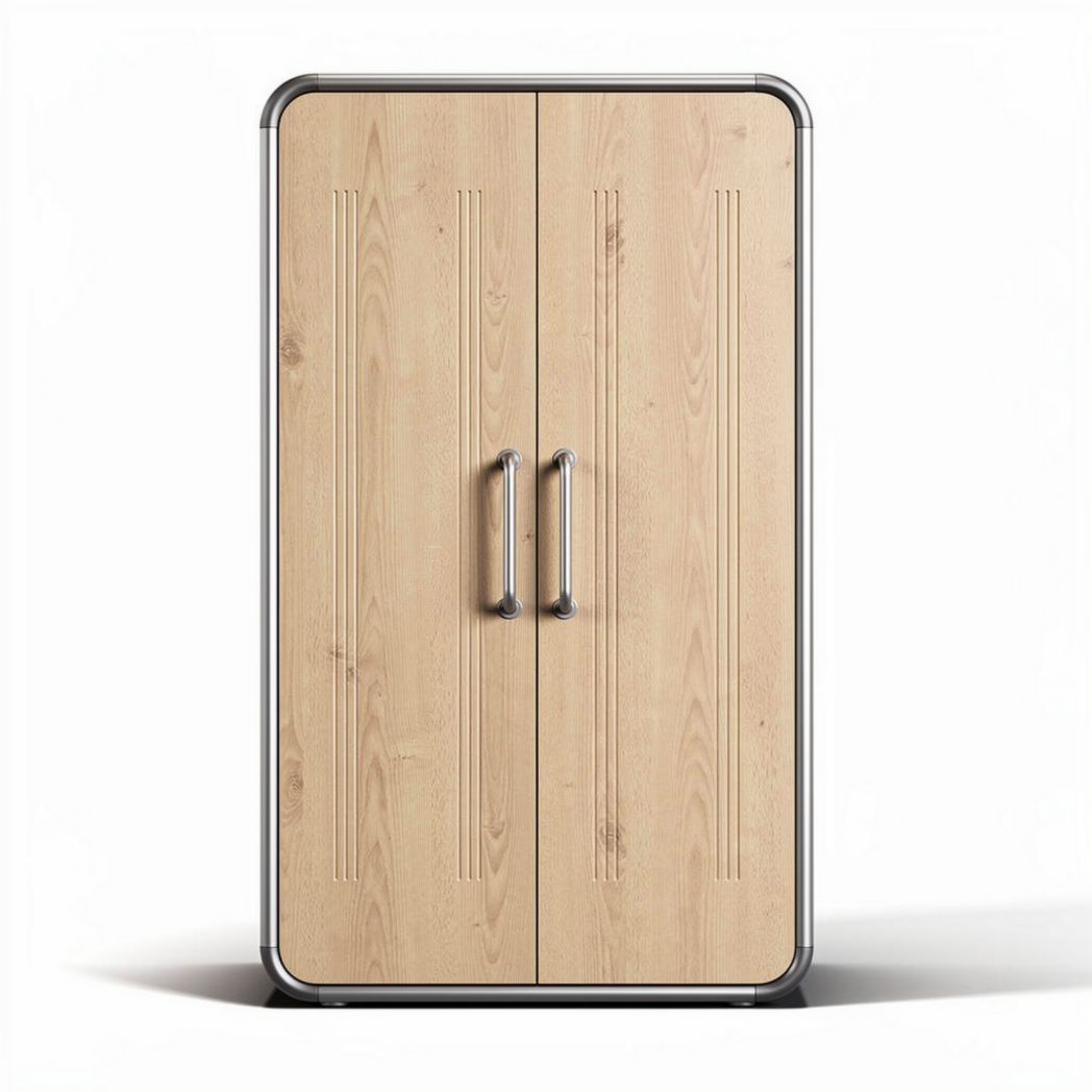Wooden storage cabinet with metal frame double doors 80 x 40 x 150cm