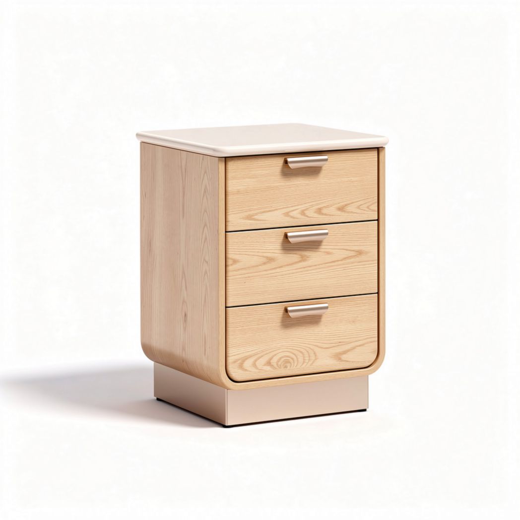 Wooden bedside table with three drawers 40 x 40 x 50cm natural finish