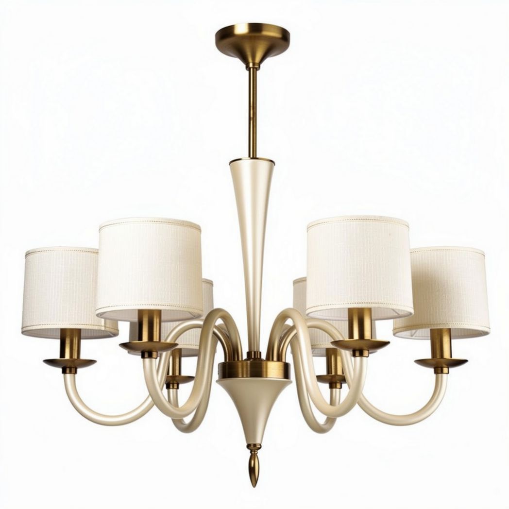 Modern chandelier with fabric shades and antique brass finish 60 x 60 x 30cm