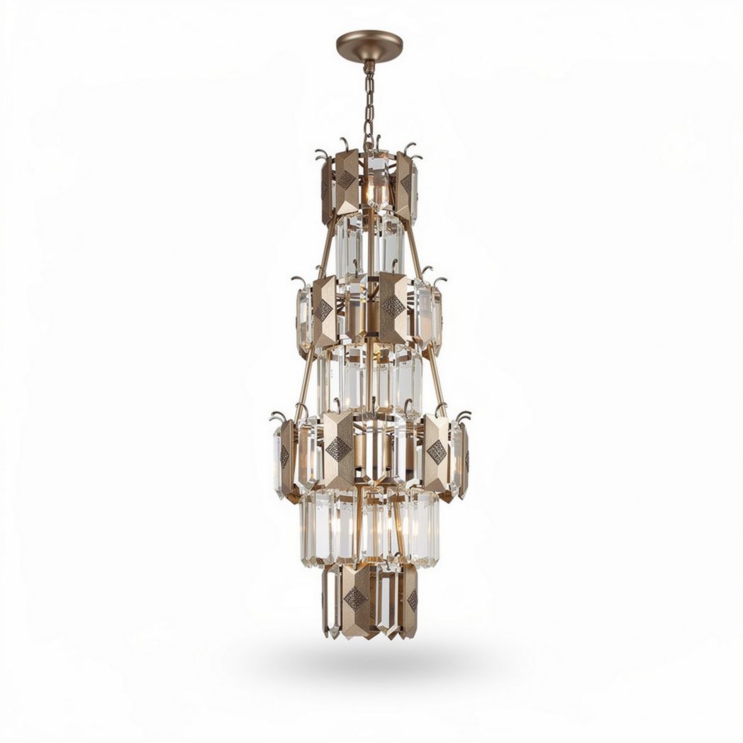 Modern chandelier with clear glass shades and metal frame for dining room 50 x 30 x 90cm