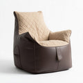 Quilted bean bag chair with durable leather material in brown and beige colors