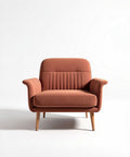 Fabric armchair with ribbed upholstery and wooden legs for living room use