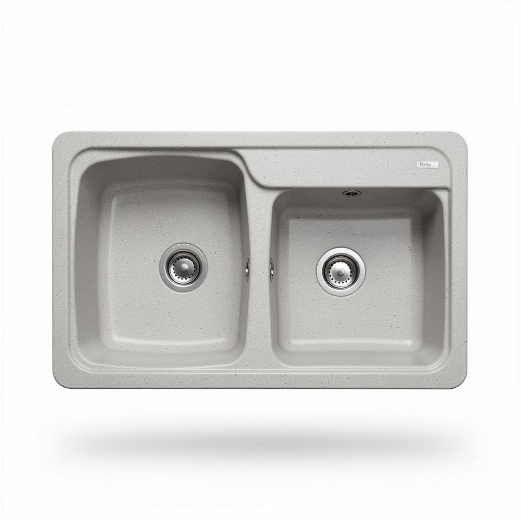 Granite double bowl kitchen sink in light gray 80 x 50 x 20cm