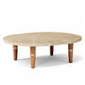 Round marble coffee table with wooden legs and gold accents 120 x 120 x 30cm