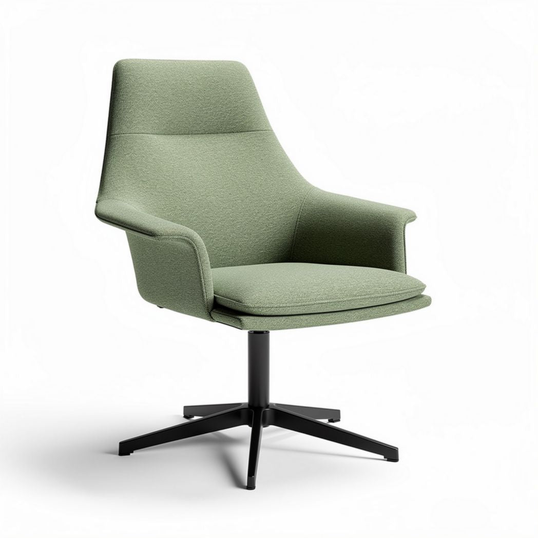 Swivel chair with green fabric upholstery and black metal base 80 x 75 x 95cm
