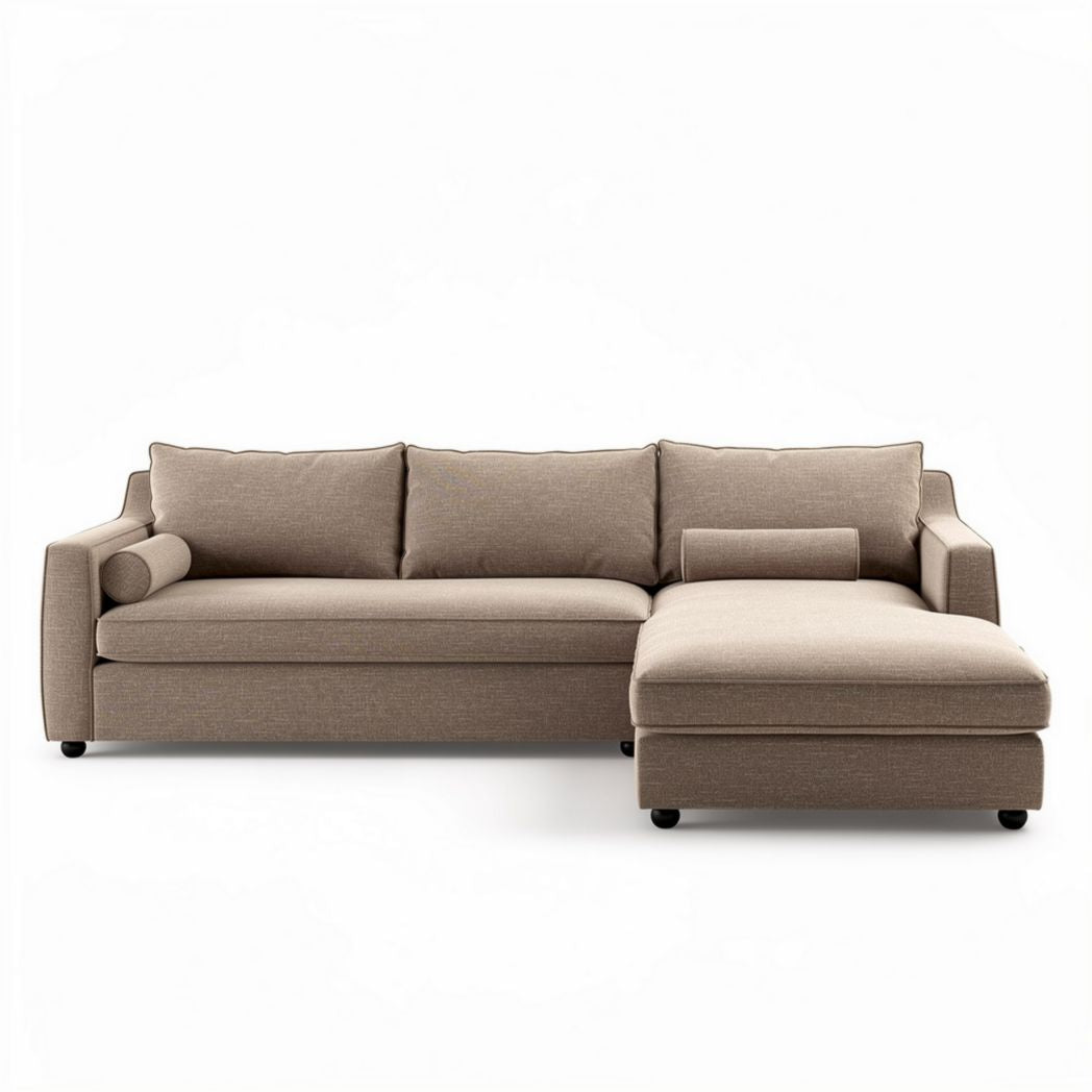 Sectional sofa with chaise lounge in taupe fabric 230 x 150 x 90cm