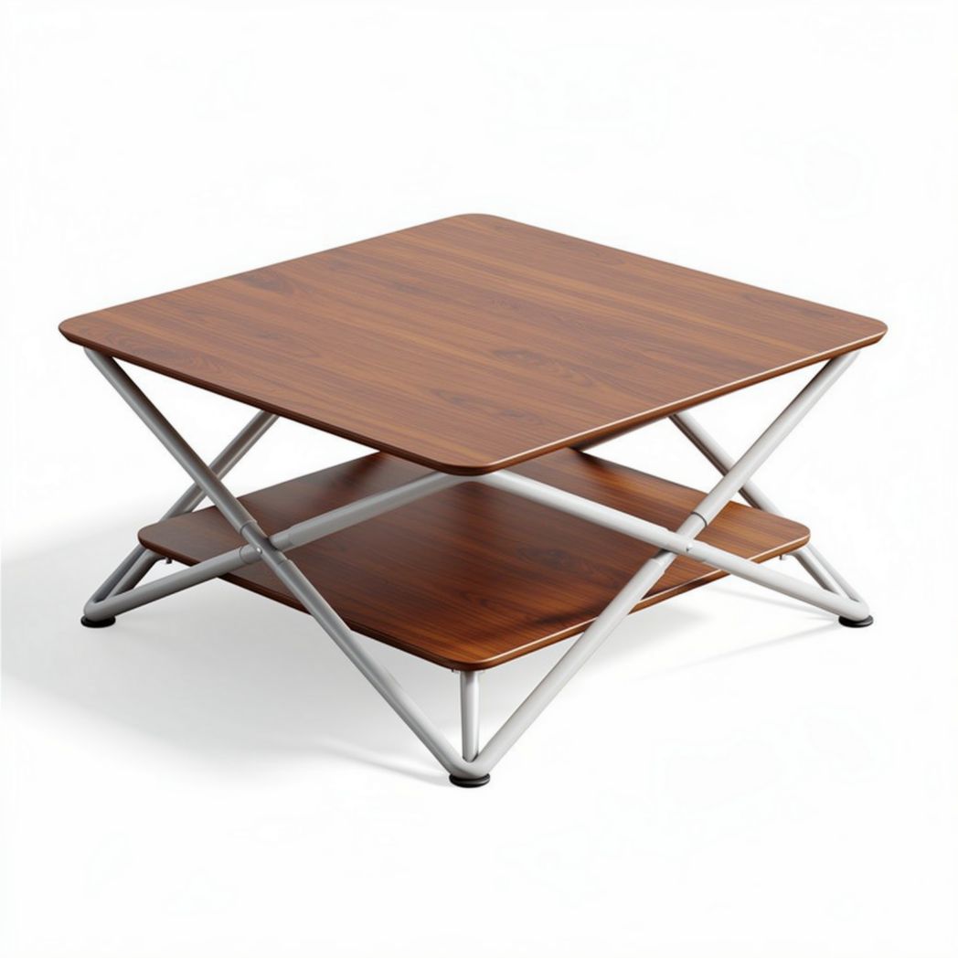 Wooden square coffee table with metal frame 80 x 80 x 40cm for living room